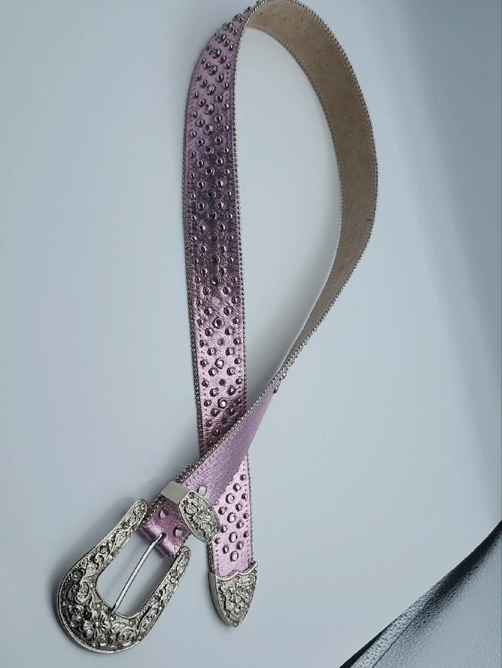 Nocoma Y2K Studded Metallic Pink Women’s Belt with Ornate Silver Buckle